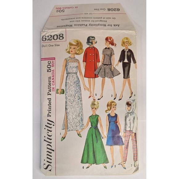 Simplicity 6208 Pattern Doll Clothes Barbie Midge Misty Teen Model Dolls - Picture 1 of 6
